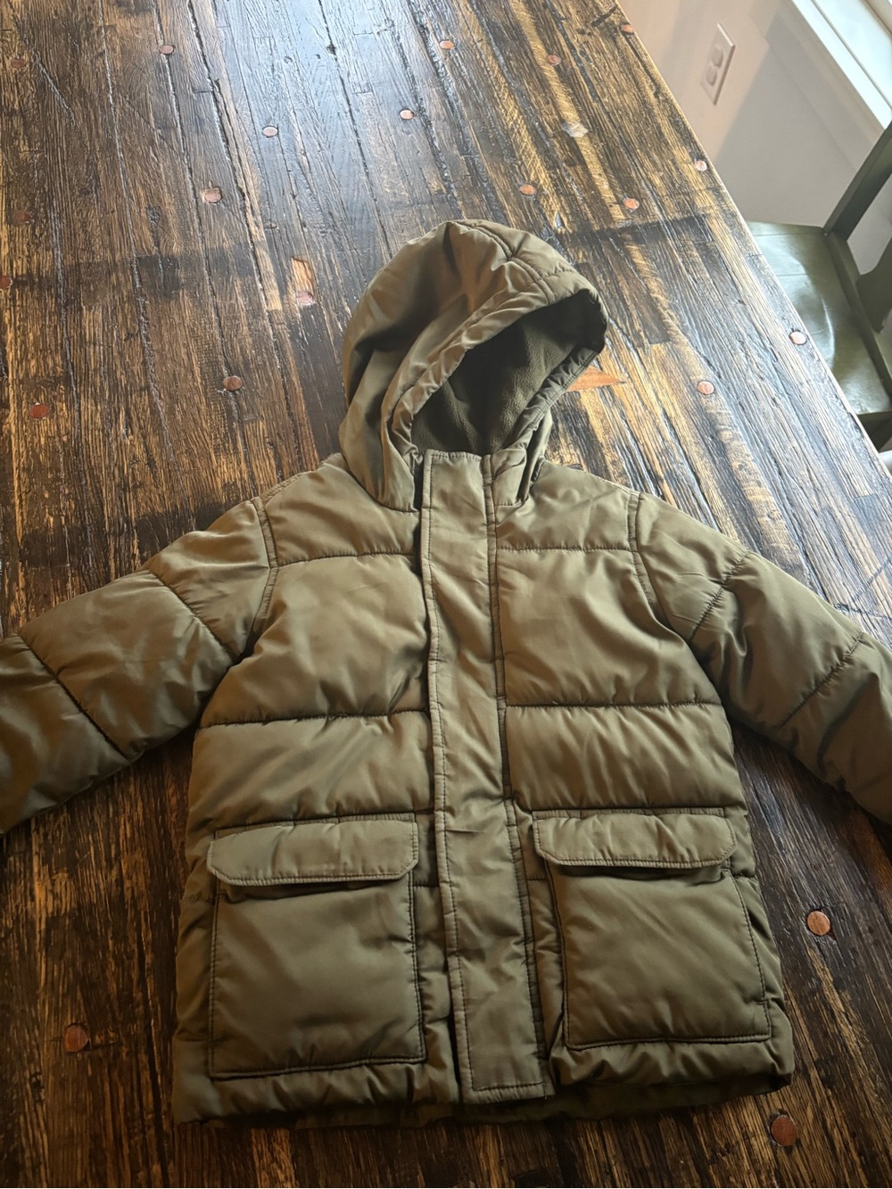 Old Navy Kids Hooded Puffer Jacket in Olive
